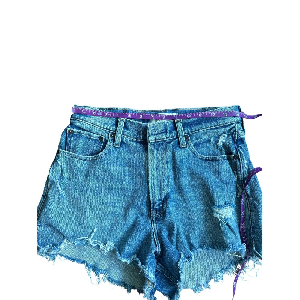 Abercrombie & Fitch Curve Love High Rise Cutoff Shorts Medium Wash Blue 27 4 - Picture 4 of 5